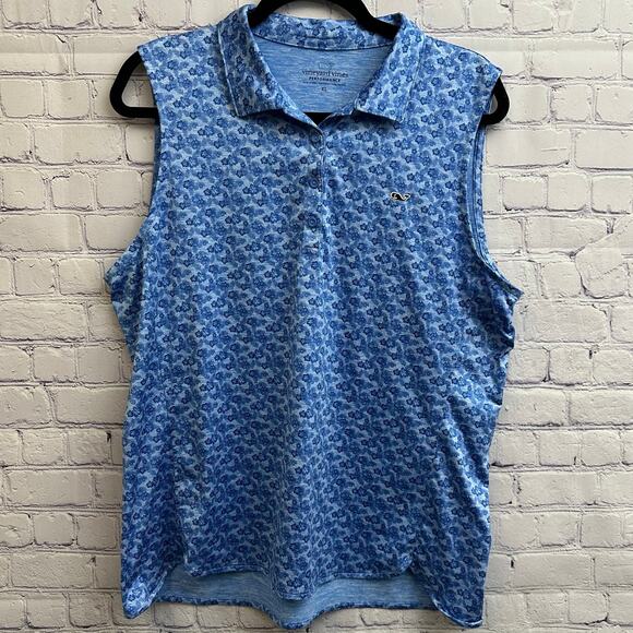 Vineyard Vines Performance Polo Tank Top Hibiscus Blue Floral XL Golf Activewear - Picture 1 of 6